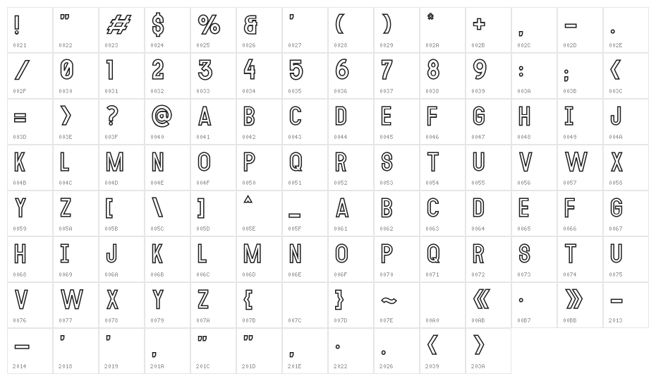 MODULAR Outline 14 Character Map