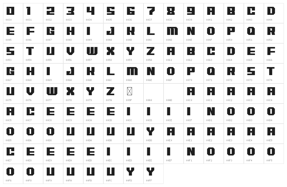 MONOCOQUE Character Map