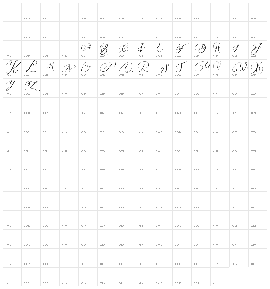 MONOGRAM J Character Map