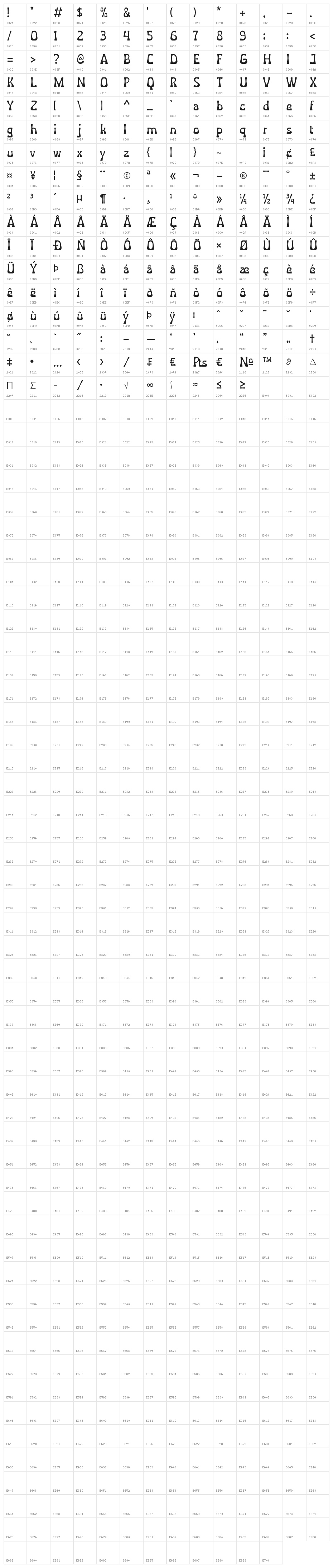 MONOLOSE Character Map