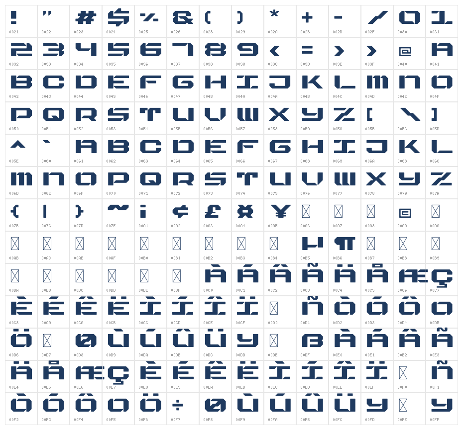 MONOWIRE Character Map