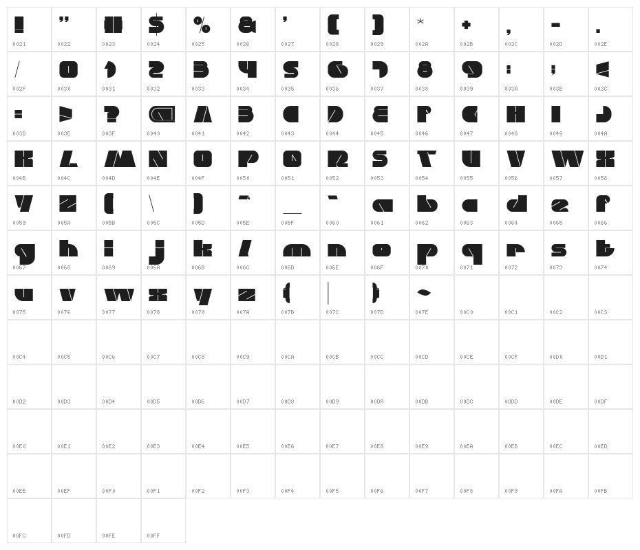 MONSTER ROCK Character Map