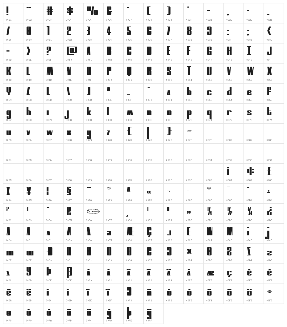 MOON Runner Extra-expanded Character Map