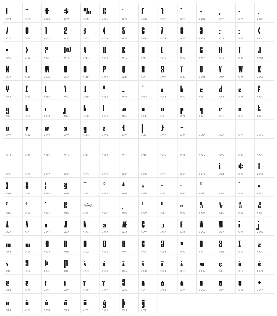MOON Runner Squat Regular Character Map