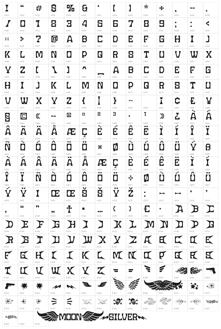 MOONSILVER Character Map