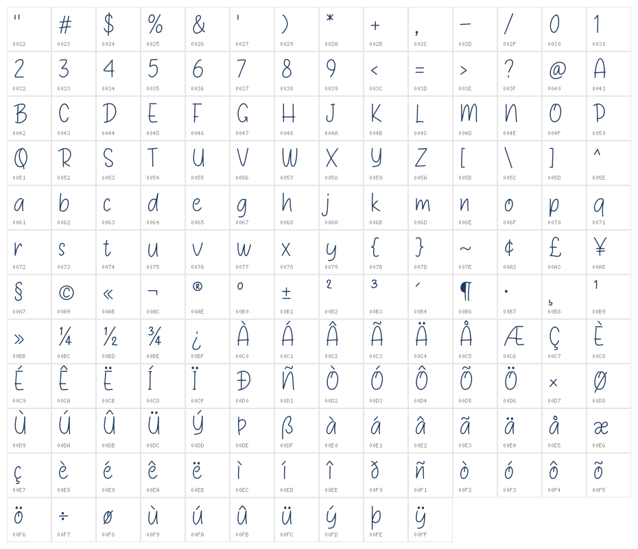 MORNING NEIGHBOR Character Map