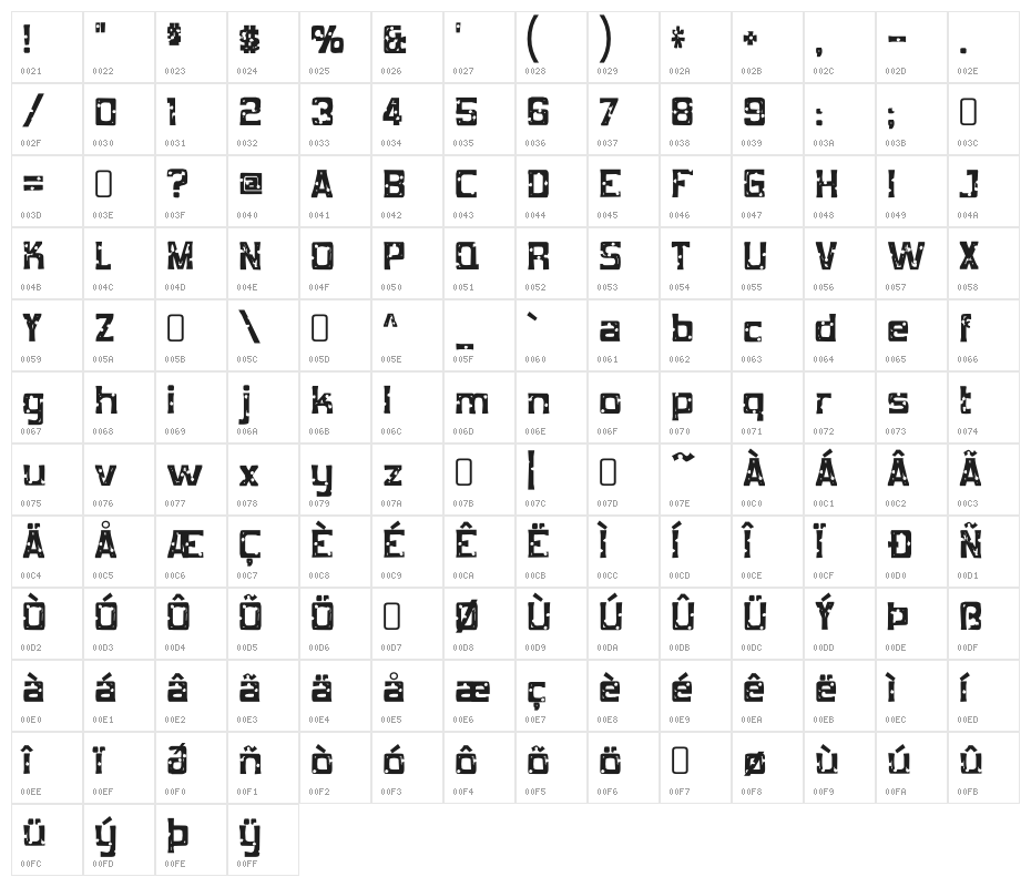 MobConcrete-Regular Character Map