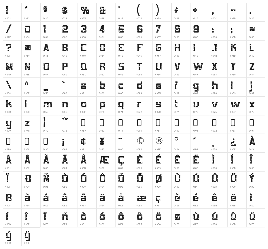 MobConcrete-Regular Character Map