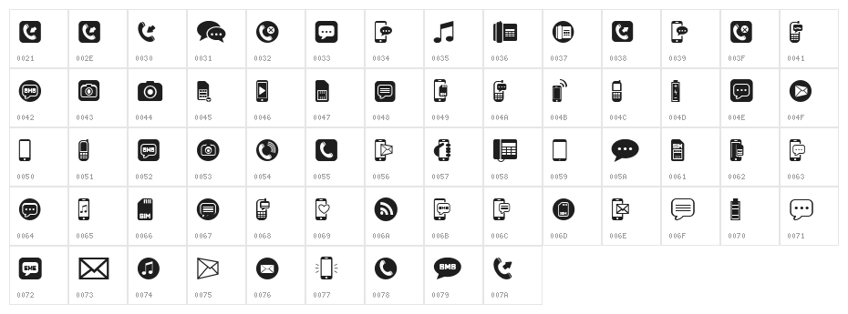 Mobile Icons Regular Character Map