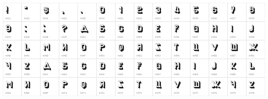 Mockery Regular Character Map