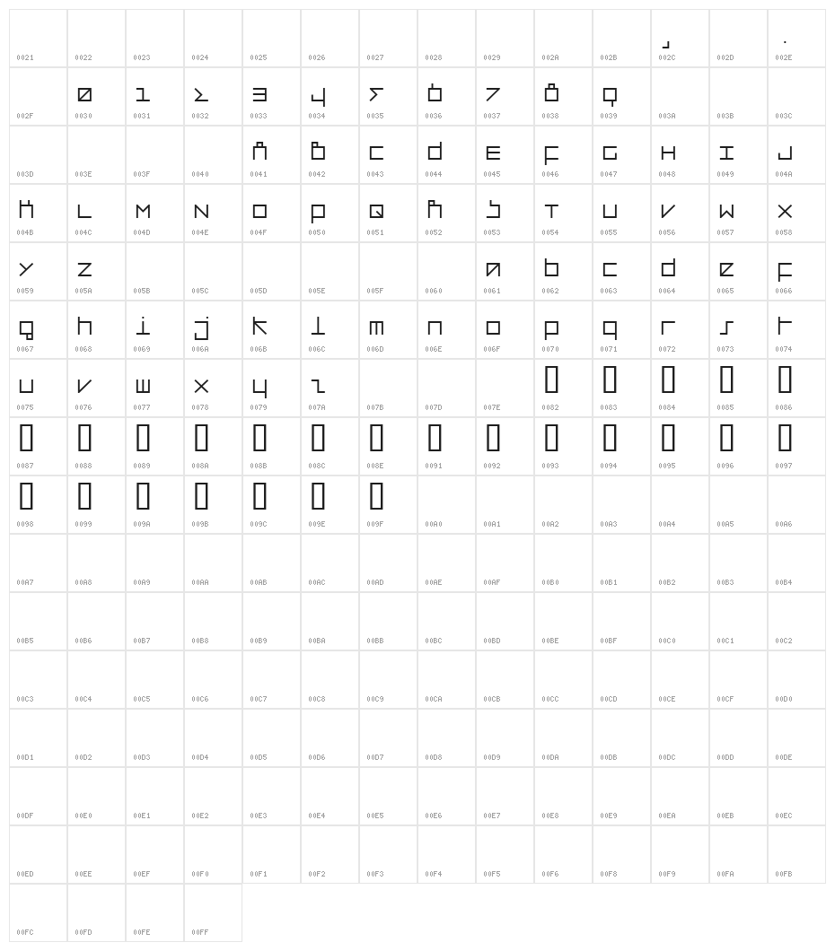 Mod Quad S Ligh Character Map