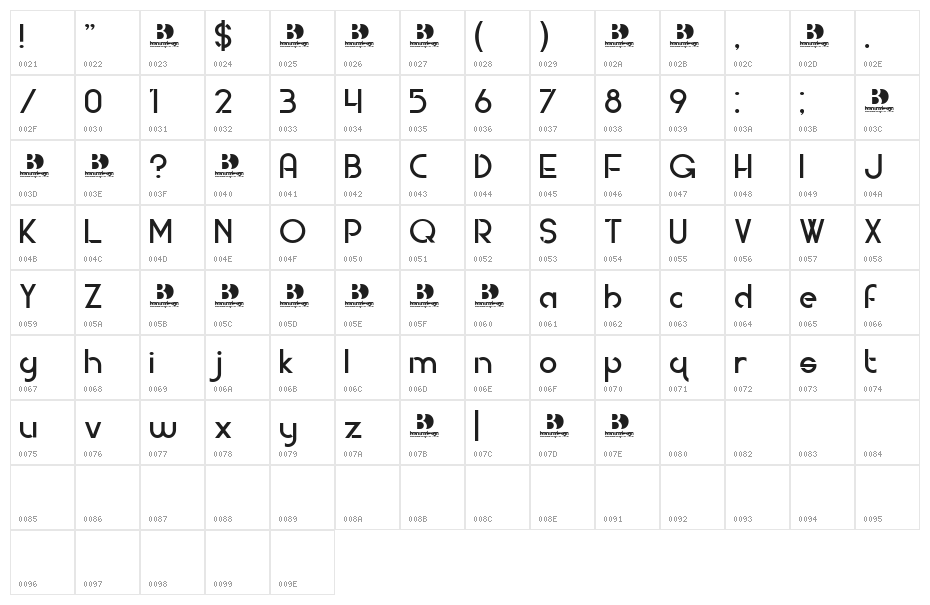 ModernDeco Character Map