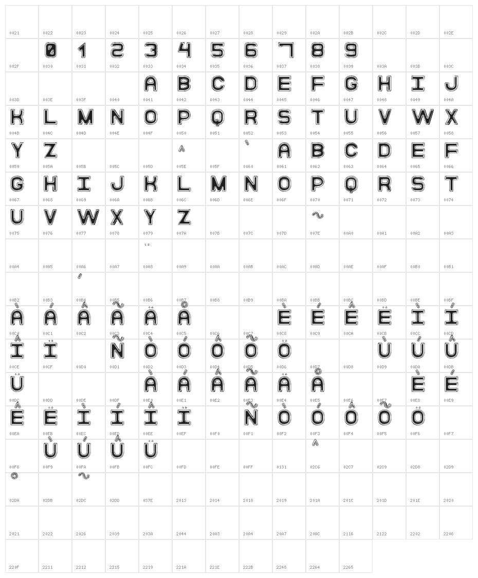 Moderna Disco St Character Map