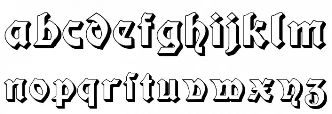 Moderne 3D Schwabacher Font LOWERCASE