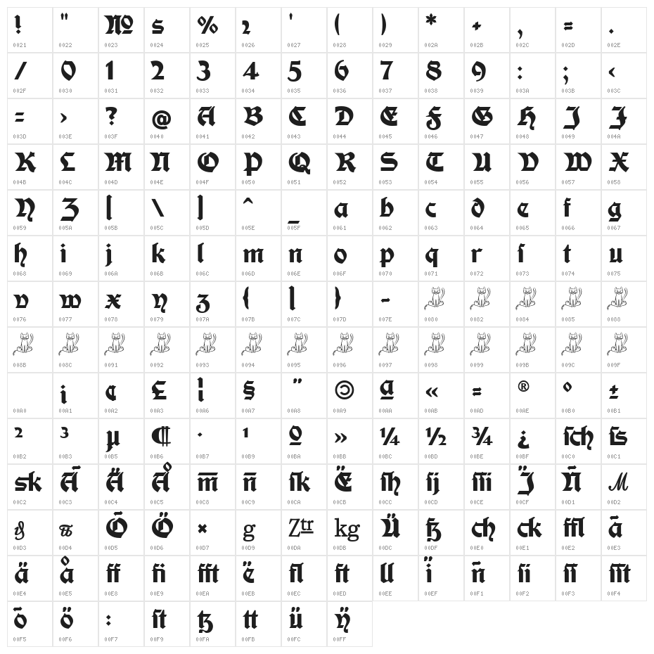 Moderne Fette Schwabacher Regular Character Map
