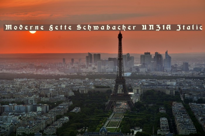 Moderne Fette Schwabacher UNZ1A Italic フォント examples