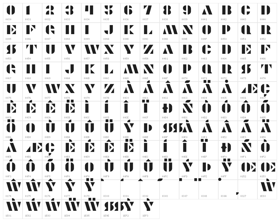 Modernia Regular Character Map