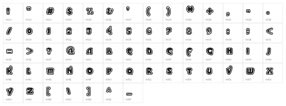 Moderno Outline Character Map
