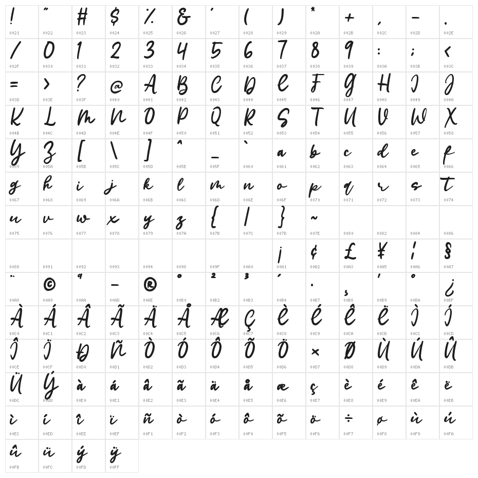Modesty Script Character Map