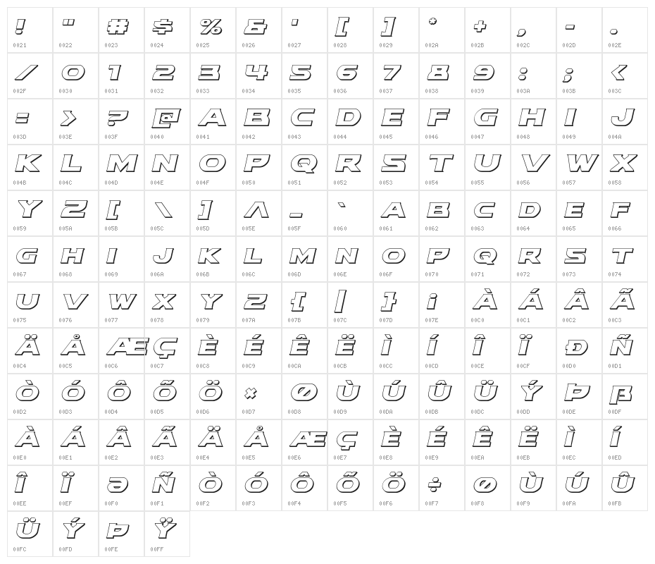 Modi Thorson 3D Italic Character Map