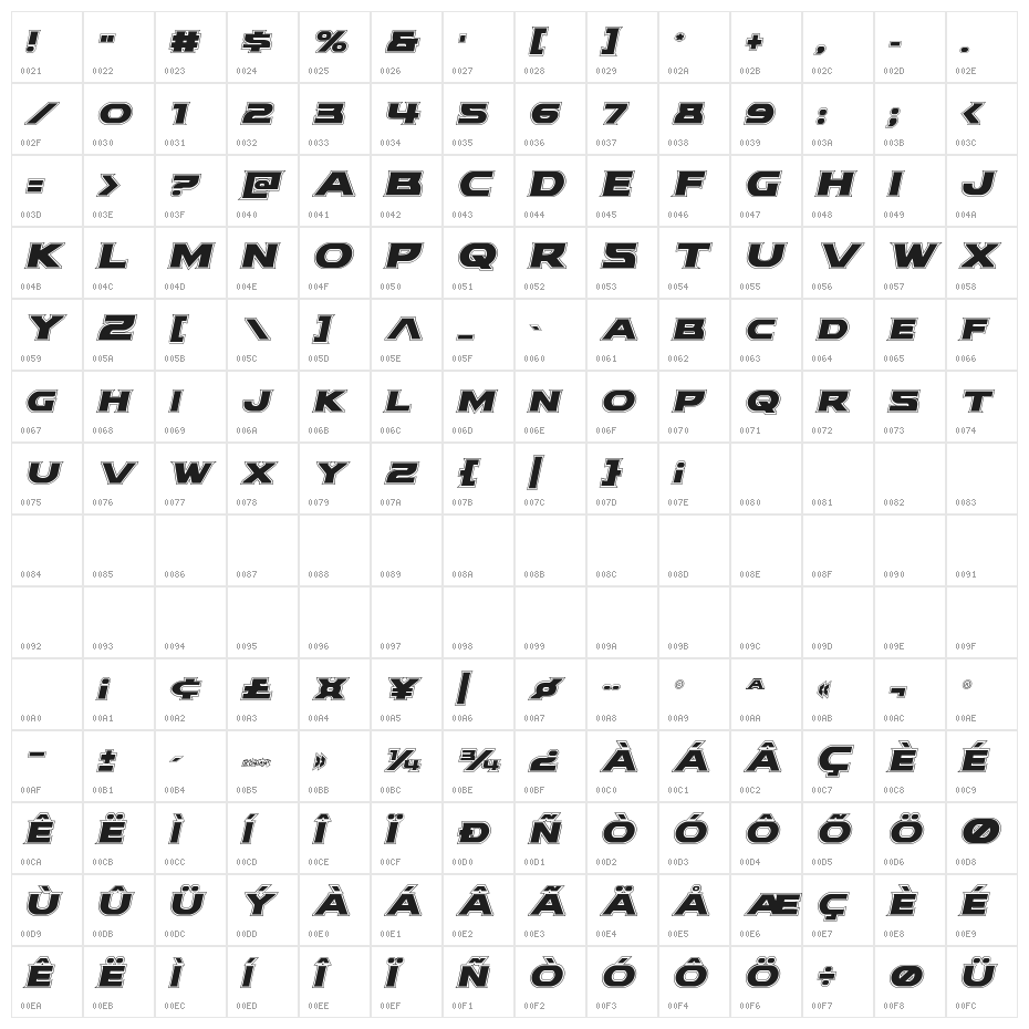 Modi Thorson Academy Italic Character Map