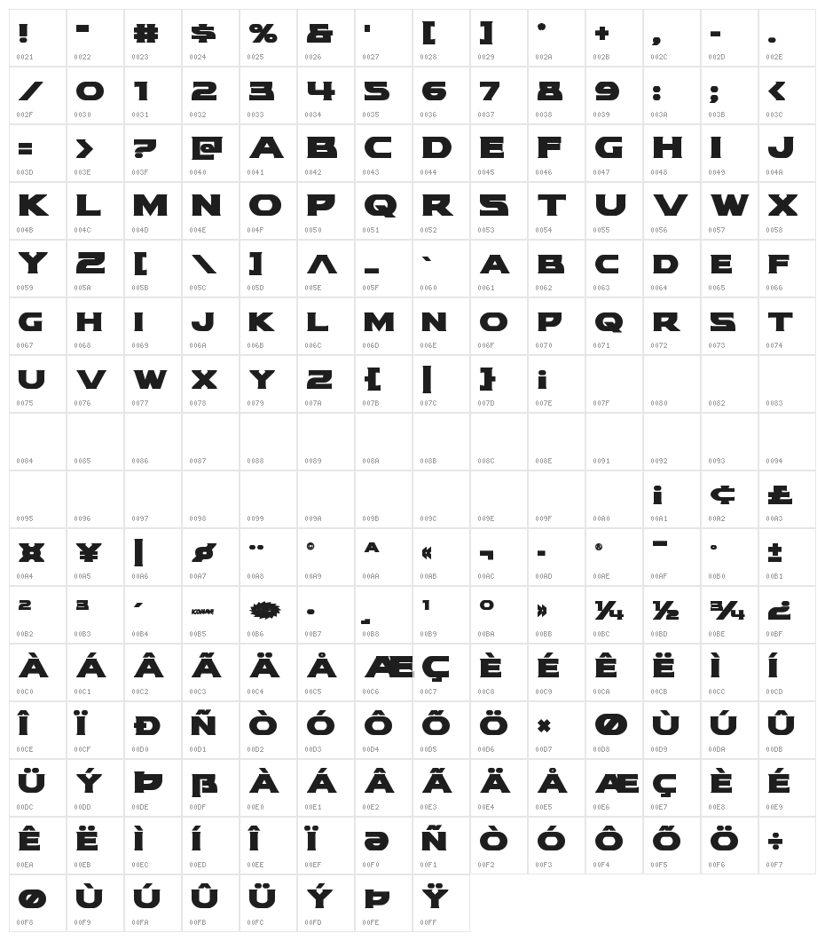 Modi Thorson Bold Character Map