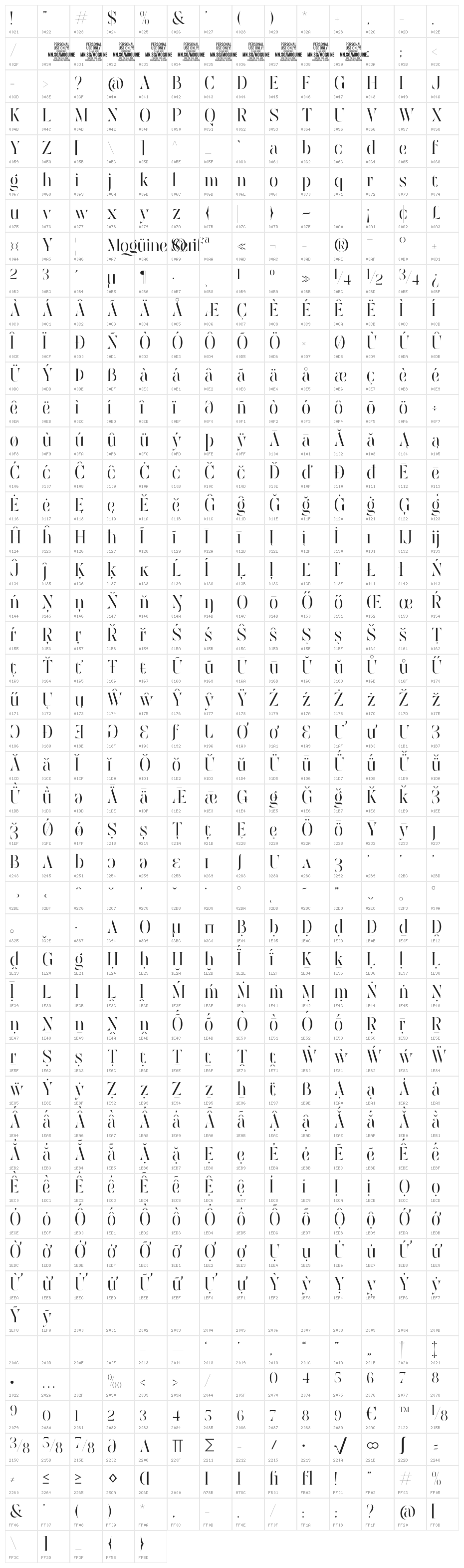 Moguine Serif PERSONAL USE Regular Character Map