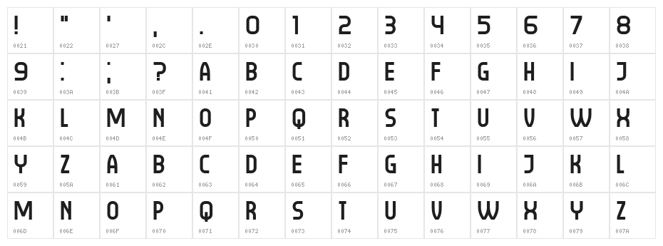 Mohican Regular Character Map