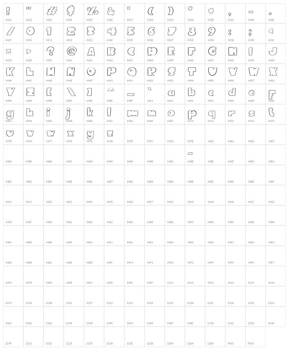 Mollusca Display Outline Character Map