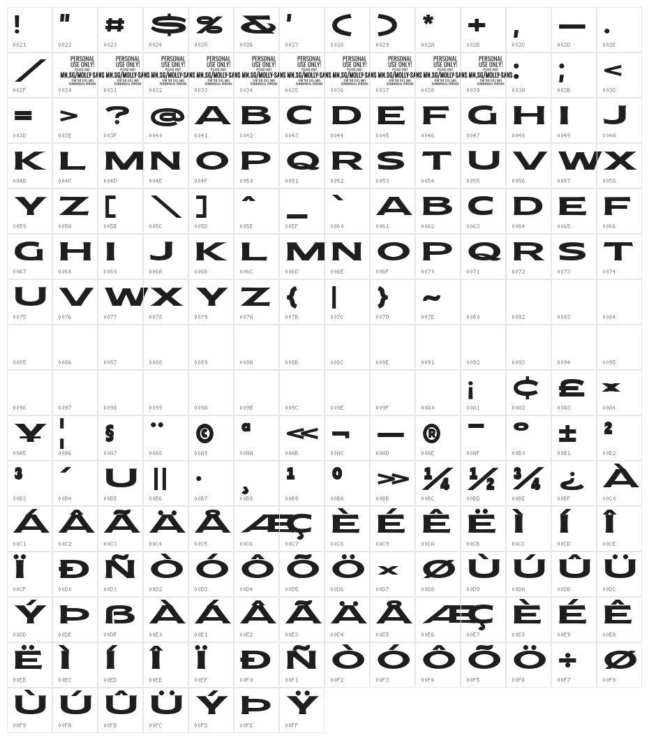 MollySansXEPERSONAL-Bold Character Map