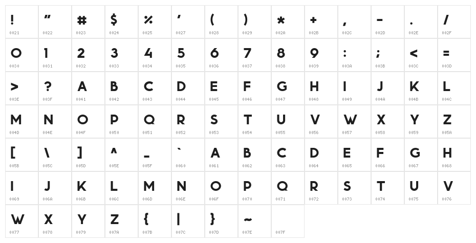 Momcake Bold Character Map