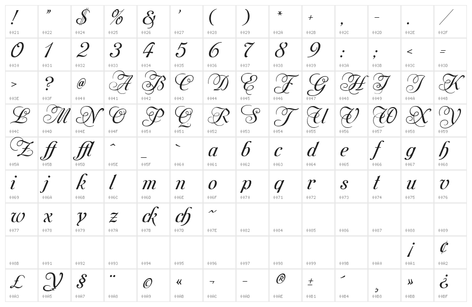 Mon Amour Two Medium Character Map