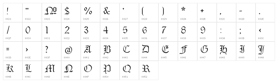MonAmourFrakturRegular Character Map