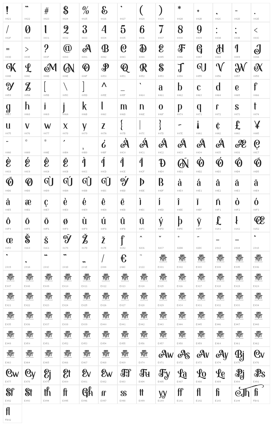 MonabeliaClean-Regular Character Map