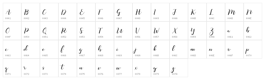 Monatia Regular Character Map