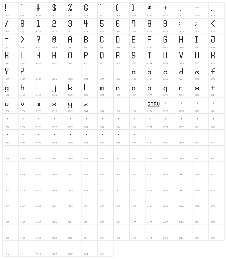 Monday Bold [sRB] Character Map