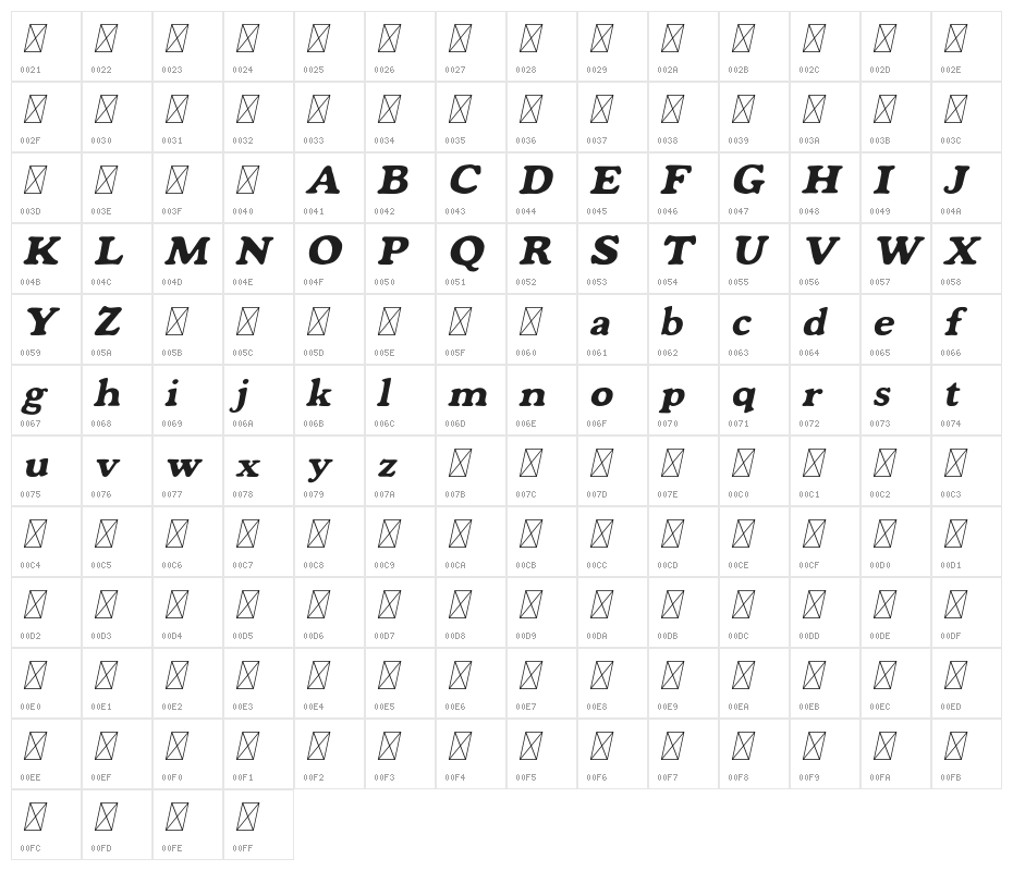 Mondeur-Italic Character Map