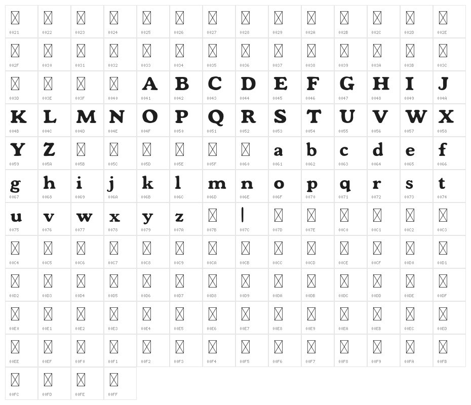 Mondeur-Regular Character Map