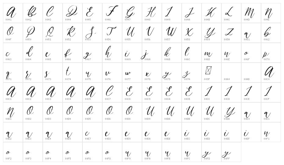 Mondier Free Italic Character Map
