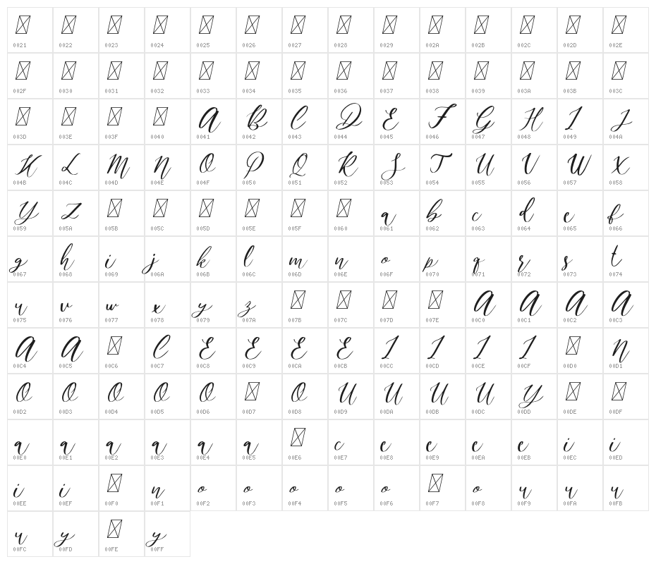 MondierFree-Italic Character Map