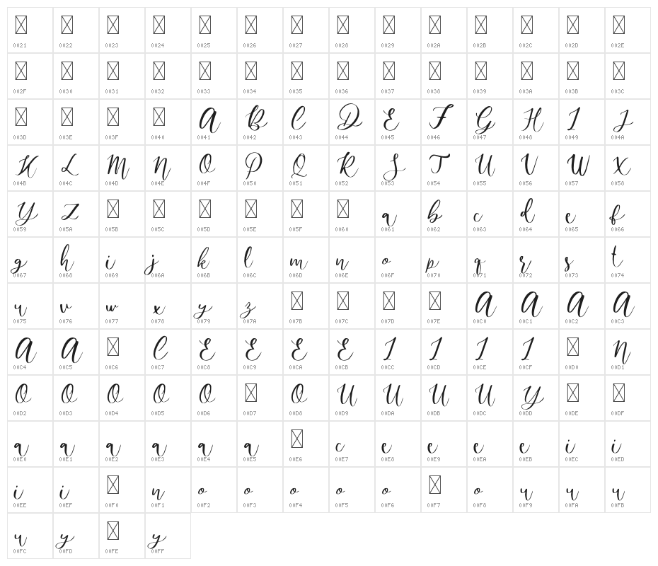 MondierFree-Regular Character Map