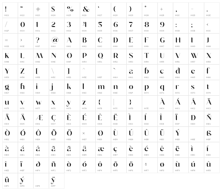 MoneaAlegante-Regular Character Map
