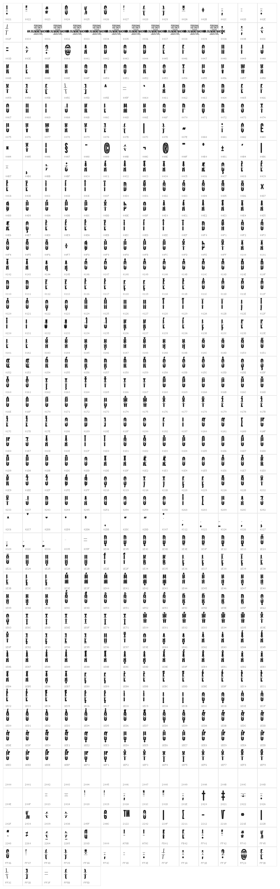 Moneymachine PERSONAL Regular Character Map