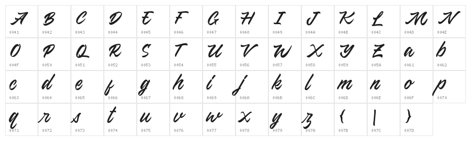 MonicaScriptDEMO Character Map