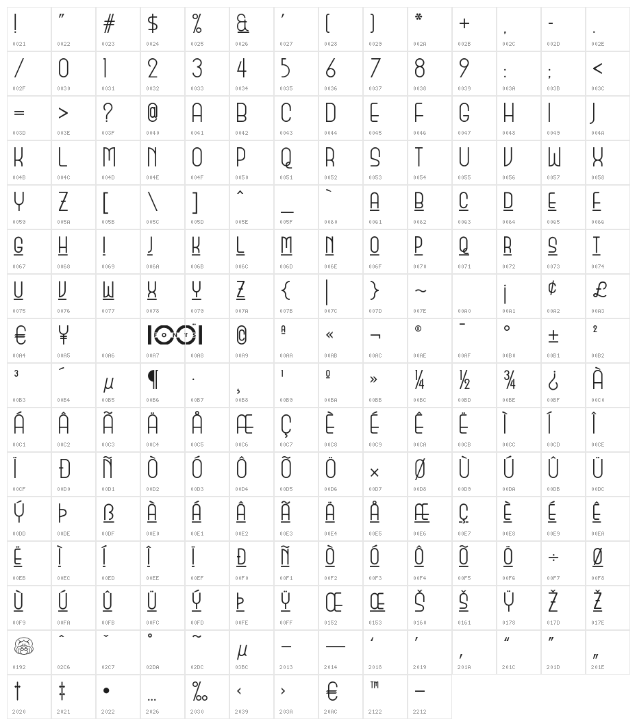 MonicasSalonNF Character Map