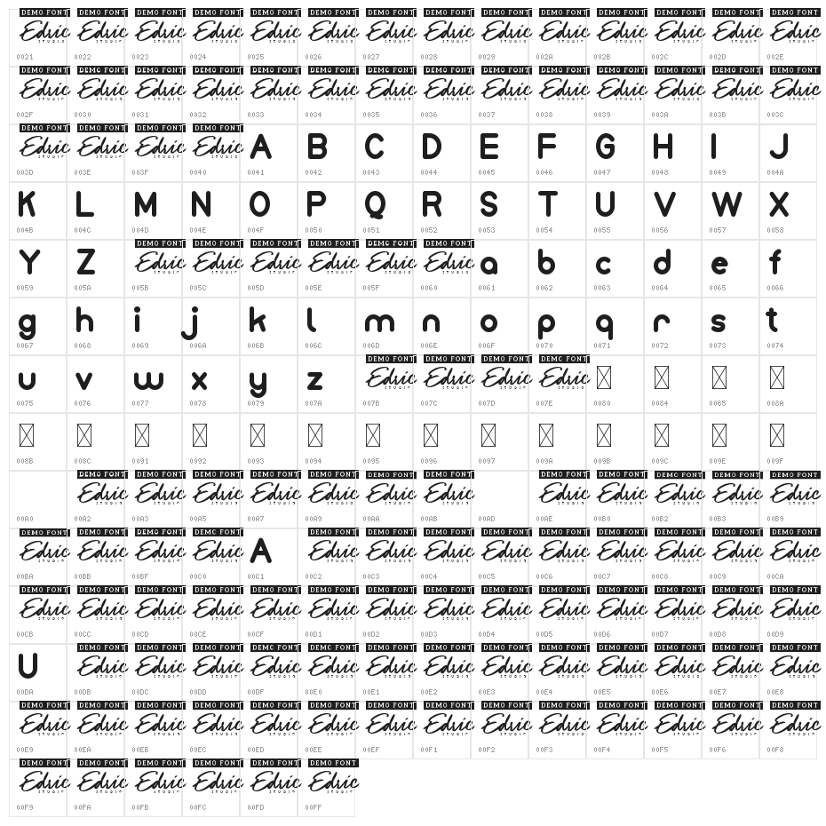 Monice Demo Bold Character Map