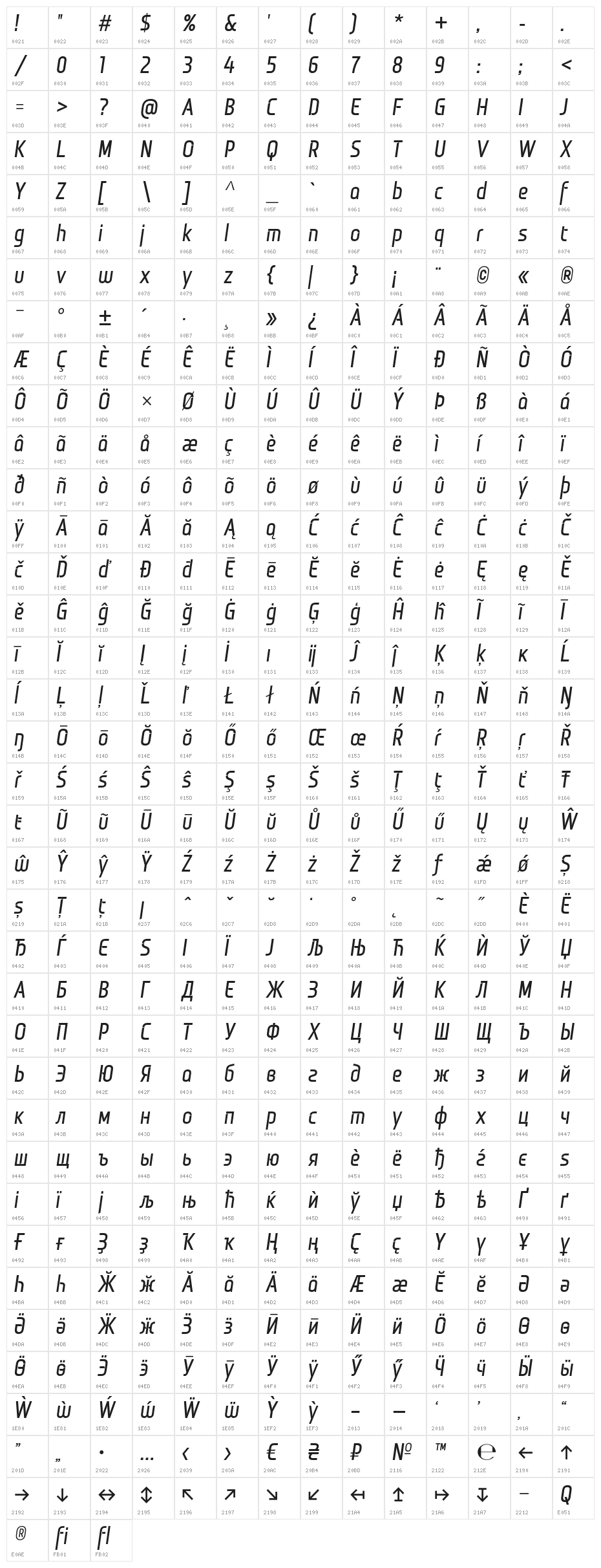 Monitorica-BoldItalic Character Map