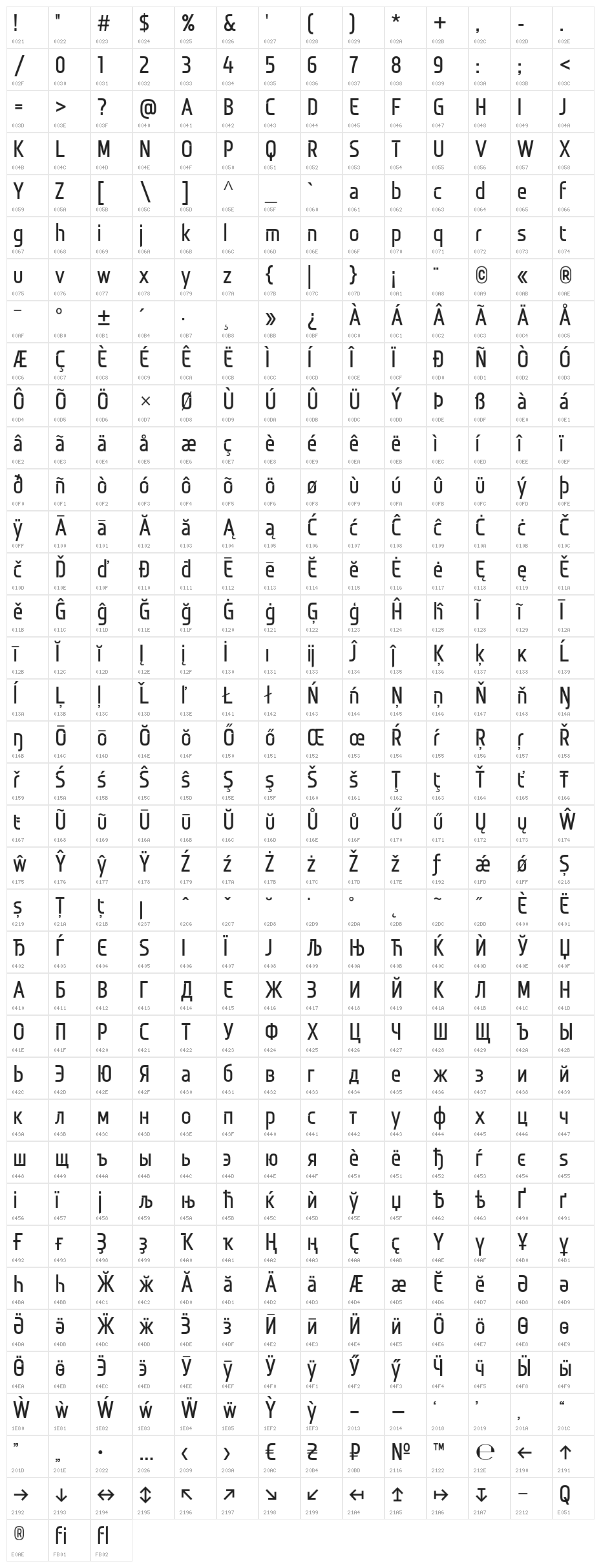 Monitorica-Bold Character Map