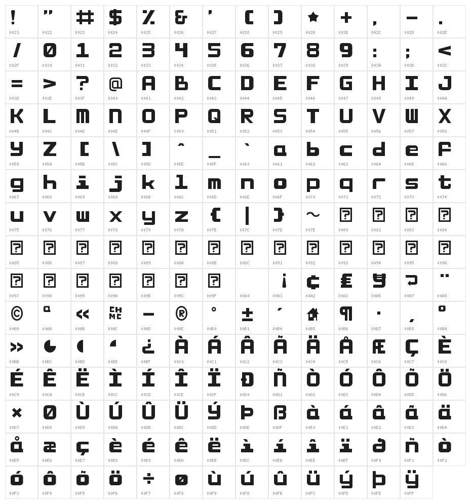 MonoPixies Character Map