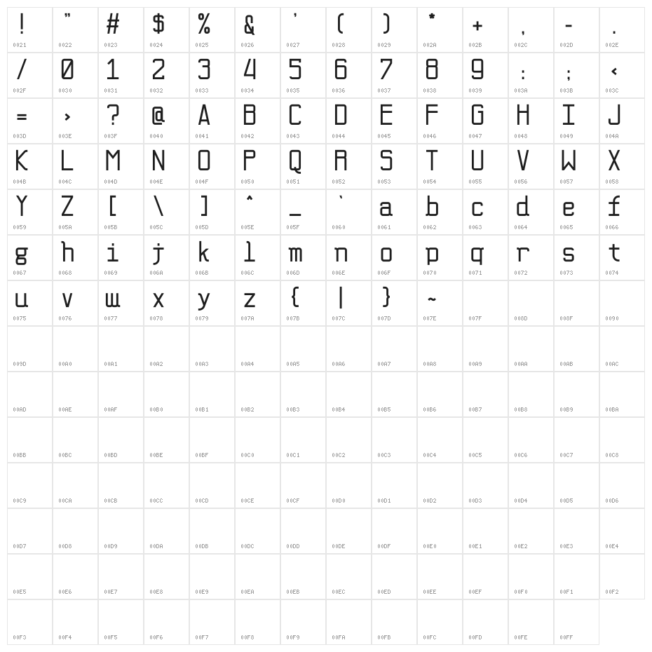Monocode Regular Demo Character Map